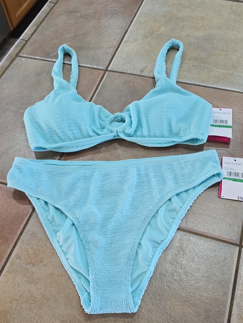 Vince Camuto Light Aqua Textured Bikini Set Sz Lg Nwt